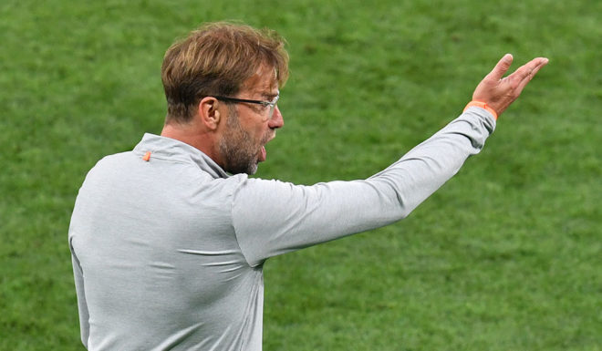 Liverpool's German manager Jurgen Klopp reacts during the UEFA Champions League final football match between Liverpool and Real Madrid at the Olympic Stadium in Kiev, Ukraine on May 26, 2018. (Photo by Sergei SUPINSKY / AFP) (Photo credit should read SERGEI SUPINSKY/AFP/Getty Images)
