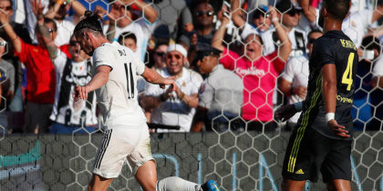 LANDOVER, MD - AUGUST 04: Gareth Bale #11 of Real Madrid celebrates after scoring a goal in the first half against Juventus during the International Champions Cup 2018 at FedExField on August 4, 2018 in Landover, Maryland. (Photo by Patrick McDermott/Getty Images)