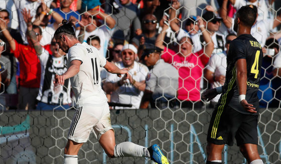 LANDOVER, MD - AUGUST 04: Gareth Bale #11 of Real Madrid celebrates after scoring a goal in the first half against Juventus during the International Champions Cup 2018 at FedExField on August 4, 2018 in Landover, Maryland. (Photo by Patrick McDermott/Getty Images)
