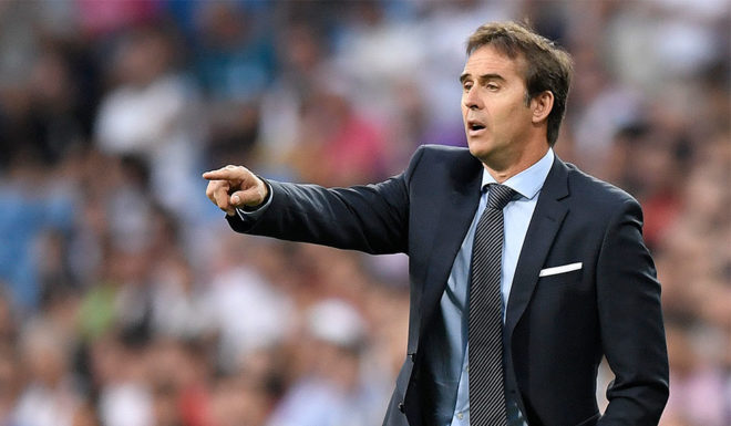 Real Madrid's Spanish coach Julen Lopetegui reacts during the Santiago Bernabeu Trophy football match between Real Madrid and AC Milan in Madrid on August 11, 2018. (Photo by GABRIEL BOUYS / AFP) (Photo credit should read GABRIEL BOUYS/AFP/Getty Images)