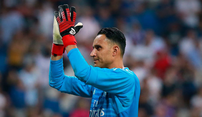 Keylor Navas MADRID, SPAIN - AUGUST 11: Goalkeeper Keylor Navas of Real Madrid CF reacts during the Santiago Bernabeu Trophy between Real Madrid CF and AC Milan at Estadio Santiago Bernabeu on August 11, 2018 in Madrid, Spain. (Photo by Gonzalo Arroyo Moreno/Getty Images)