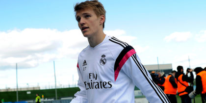 MADRID, SPAIN - FEBRUARY 21: Martin Odegaard of Real Madrid Castilla looks on before the Segunda Division B match between Real Madrid Castilla v Barakaldo CF at estadio Alfredo Di Stefano on February 21, 2015 in Madrid, Spain. (Photo by Denis Doyle/Getty Images)