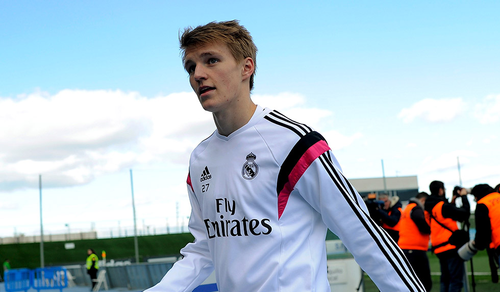 MADRID, SPAIN - FEBRUARY 21: Martin Odegaard of Real Madrid Castilla looks on before the Segunda Division B match between Real Madrid Castilla v Barakaldo CF at estadio Alfredo Di Stefano on February 21, 2015 in Madrid, Spain. (Photo by Denis Doyle/Getty Images)