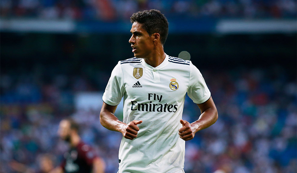 MADRID, SPAIN - AUGUST 11: Raphael Varane of Real Madrid CF in action during the Santiago Bernabeu Trophy between Real Madrid CF and AC Milan at Estadio Santiago Bernabeu on August 11, 2018 in Madrid, Spain. (Photo by Gonzalo Arroyo Moreno/Getty Images)