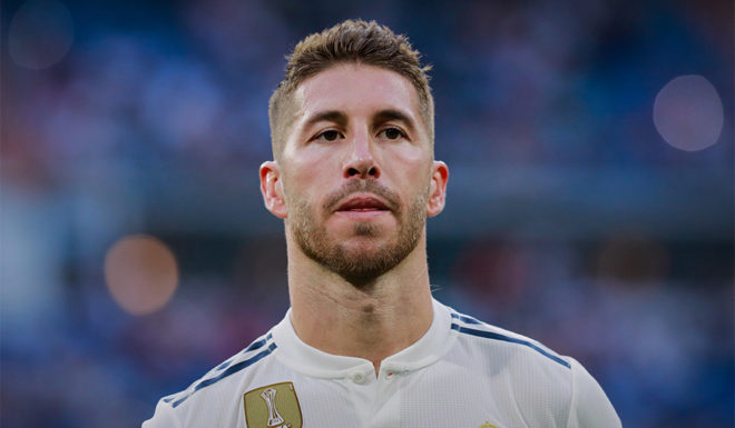 MADRID, SPAIN - AUGUST 11: Sergio Ramos of Real Madrid CF reacts prior to start the Santiago Bernabeu Trophy between Real Madrid CF and AC Milan at Estadio Santiago Bernabeu on August 11, 2018 in Madrid, Spain. (Photo by Gonzalo Arroyo Moreno/Getty Images)