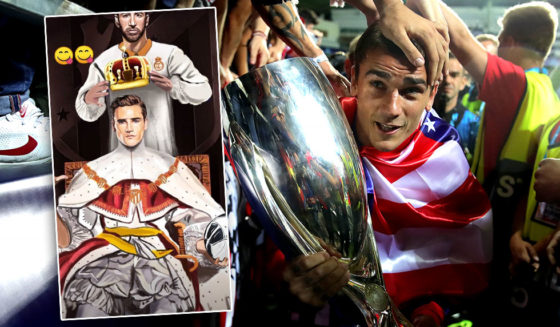 TALLINN, ESTONIA - AUGUST 15: Antoine Griezmann of Atletico Madrid celebrates with the trophy following the UEFA Super Cup between Real Madrid and Atletico Madrid at Lillekula Stadium on August 15, 2018 in Tallinn, Estonia. (Photo by Alexander Hassenstein/Getty Images)