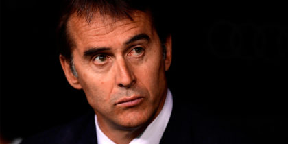 Real Madrid's Spanish coach Julen Lopetegui attends the Spanish League football match between Real Madrid and Getafe at the Santiago Bernabeu stadium in Madrid on August 19, 2018. (Photo by JAVIER SORIANO / AFP) (Photo credit should read JAVIER SORIANO/AFP/Getty Images)