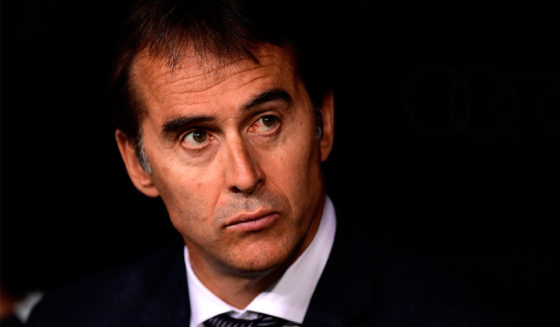 Real Madrid's Spanish coach Julen Lopetegui attends the Spanish League football match between Real Madrid and Getafe at the Santiago Bernabeu stadium in Madrid on August 19, 2018. (Photo by JAVIER SORIANO / AFP) (Photo credit should read JAVIER SORIANO/AFP/Getty Images)
