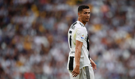 Juventus' Portuguese forward Cristiano Ronaldo looks on during the Italian Serie A football match Juventus vs Lazio on August 25, 2018 at the Allianz Stadium in Turin. (Photo by Marco BERTORELLO / AFP) (Photo credit should read MARCO BERTORELLO/AFP/Getty Images)