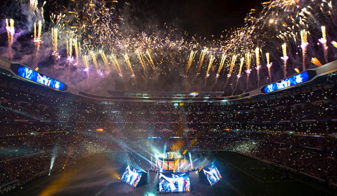 MADRID, SPAIN - MAY 27: Fireworks are set off during celebrations at the Santiago Bernabeu stadium following their victory last night in Kiev in the UEFA Champions League final, on May 27, 2018 in Madrid, Spain. Real beat Liverpool 3-1 in the final to lift the European Cup and Champions League for the 13th time. (Photo by Denis Doyle/Getty Images) (Photo by Denis Doyle/Getty Images)