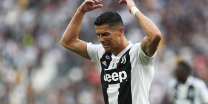 TURIN, ITALY - AUGUST 25: Cristiano Ronaldo of Juventus reacts to a missed chance during the Serie A match between Juventus and SS Lazio at Allianz Stadium on August 25, 2018 in Turin, Italy. (Photo by Marco Luzzani/Getty Images)