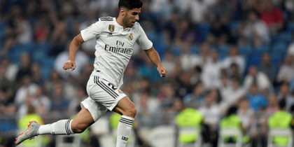 Real Madrid's Spanish midfielder Marco Asensio controls the ball during the Spanish league football match between Real Madrid CF and Club Deportivo Leganes SAD at the Santiago Bernabeu stadium in Madrid on September 1, 2018. (Photo by GABRIEL BOUYS / AFP) (Photo credit should read GABRIEL BOUYS/AFP/Getty Images)