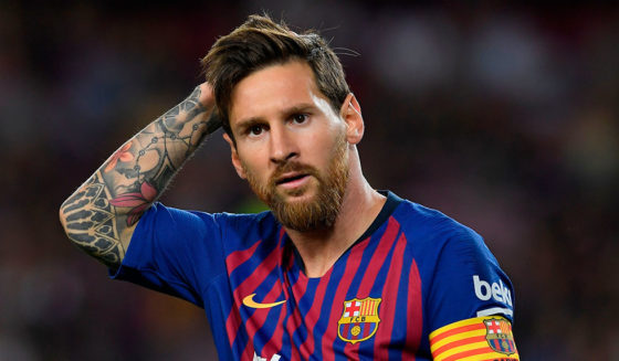 Barcelona's Argentinian forward Lionel Messi reacts during the Spanish league football match between Barcelona and Alaves at the Camp Nou stadium in Barcelona on August 18, 2018. (Photo by LLUIS GENE / AFP) (Photo credit should read LLUIS GENE/AFP/Getty Images)