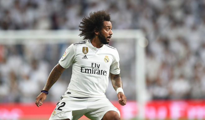 MADRID, SPAIN - AUGUST 19: Marcelo of Real Madrid in action during the La Liga match between Real Madrid CF and Getafe CF at Estadio Santiago Bernabeu on August 19, 2018 in Madrid, Spain. (Photo by Denis Doyle/Getty Images)
