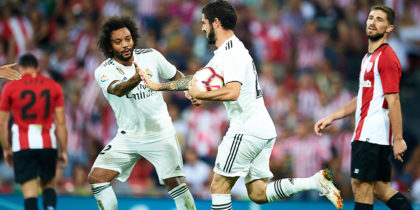 BILBAO, SPAIN - SEPTEMBER 15: Isco Alarcon of Real Madrid celebrates after scoring goal during the La Liga match between Athletic Club Bilbao and Real Madrid at San Mames Stadium on September 15, 2018 in Bilbao, Spain. (Photo by Juan Manuel Serrano Arce/Getty Images)