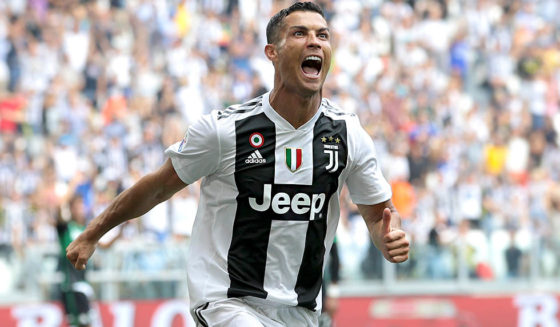 TURIN, ITALY - SEPTEMBER 16: Cristiano Ronaldo of Juventus FC celebrates after scoring the opening goal during the serie A match between Juventus and US Sassuolo at Allianz Stadium on September 16, 2018 in Turin, Italy. (Photo by Emilio Andreoli/Getty Images)
