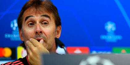 Real Madrid's Spanish coach Julen Lopetegui gives a press conference at the Valdebebas training ground in Madrid on September 18, 2018 on the eve of the UEFA Champions' League football match Real Madrid CF against AS Roma. (Photo by GABRIEL BOUYS / AFP) (Photo credit should read GABRIEL BOUYS/AFP/Getty Images)