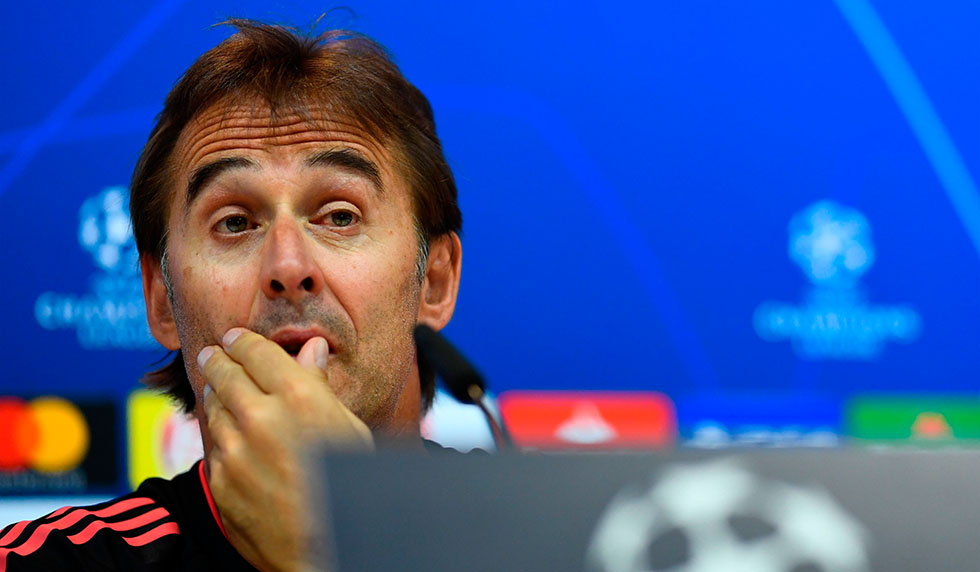 Real Madrid's Spanish coach Julen Lopetegui gives a press conference at the Valdebebas training ground in Madrid on September 18, 2018 on the eve of the UEFA Champions' League football match Real Madrid CF against AS Roma. (Photo by GABRIEL BOUYS / AFP) (Photo credit should read GABRIEL BOUYS/AFP/Getty Images)