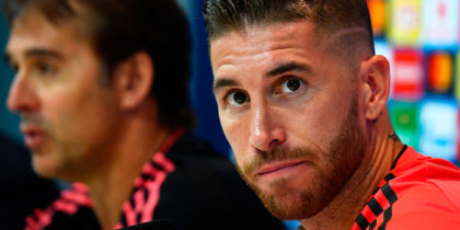 Real Madrid's Spanish defender Sergio Ramos attends a press conference at the Valdebebas training ground in Madrid on September 18, 2018 on the eve of the UEFA Champions' League football match Real Madrid CF against AS Roma. (Photo by GABRIEL BOUYS / AFP) (Photo credit should read GABRIEL BOUYS/AFP/Getty Images)