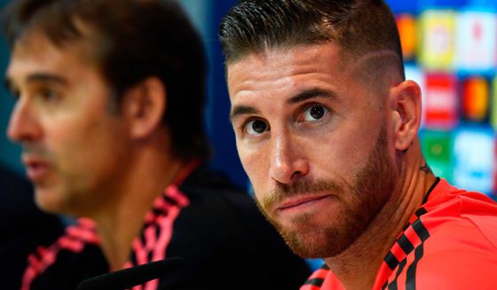 Real Madrid's Spanish defender Sergio Ramos attends a press conference at the Valdebebas training ground in Madrid on September 18, 2018 on the eve of the UEFA Champions' League football match Real Madrid CF against AS Roma. (Photo by GABRIEL BOUYS / AFP) (Photo credit should read GABRIEL BOUYS/AFP/Getty Images)