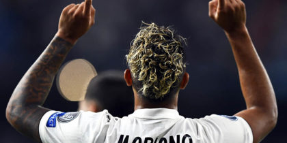 Real Madrid's Spanish-Dominican forward Mariano celebrates his goal during the UEFA Champions League group G football match between Real Madrid CF and AS Roma at the Santiago Bernabeu stadium in Madrid on September 19, 2018. (Photo by GABRIEL BOUYS / AFP) (Photo credit should read GABRIEL BOUYS/AFP/Getty Images)