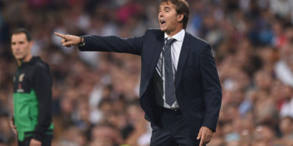Julen Lopetegui, head coach of Real Madrid instructs his team during the La Liga match between Real Madrid CF and RCD Espanyol at Estadio Santiago Bernabeu on September 22, 2018 in Madrid, Spain. (Photo by Denis Doyle/Getty Images,)