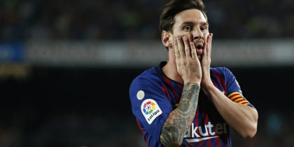 Barcelona's Argentinian forward Lionel Messi gestures during the Spanish league football match between FC Barcelona and Girona FC at the Camp Nou stadium in Barcelona on September 23, 2018. (Photo by Pau Barrena / AFP) (Photo credit should read PAU BARRENA/AFP/Getty Images)