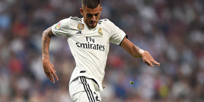 MADRID, SPAIN - SEPTEMBER 22: Daniel Ceballos of Real Madrid is tackled by Edinaldo Pereira Naldo of RCD Espanyolduring the La Liga match between Real Madrid CF and RCD Espanyol at Estadio Santiago Bernabeu on September 22, 2018 in Madrid, Spain. (Photo by Denis Doyle/Getty Images,)