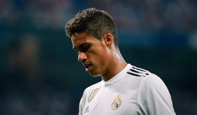 MADRID, SPAIN - AUGUST 11: Raphael Varane of Real Madrid CF in action during the Santiago Bernabeu Trophy between Real Madrid CF and AC Milan at Estadio Santiago Bernabeu on August 11, 2018 in Madrid, Spain. (Photo by Gonzalo Arroyo Moreno/Getty Images)