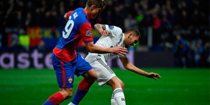 CSKA Moscow's Slovenian midfielder Jaka Bijol (L) and Real Madrid's Spanish midfielder Daniel Ceballos vie for the ball during the UEFA Champions League group G football match between PFC CSKA Moscow and Real Madrid CF at the Luzhniki stadium in Moscow on October 2, 2018. (Photo by Alexander NEMENOV / AFP) (Photo credit should read ALEXANDER NEMENOV/AFP/Getty Images)