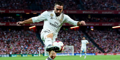 BILBAO, SPAIN - SEPTEMBER 15: Daniel Carvajal of Real Madrid in action during the La Liga match between Athletic Club Bilbao and Real Madrid at San Mames Stadium on September 15, 2018 in Bilbao, Spain. (Photo by Juan Manuel Serrano Arce/Getty Images)