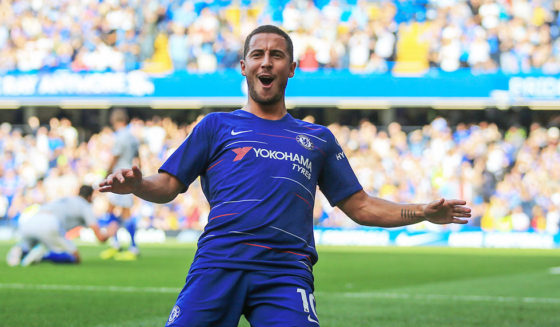 LONDON, ENGLAND - SEPTEMBER 15: Eden Hazard of Chelsea celebrates scoring the equalising goal during the Premier League match between Chelsea FC and Cardiff City at Stamford Bridge on September 15, 2018 in London, United Kingdom. (Photo by Marc Atkins/Getty Images)