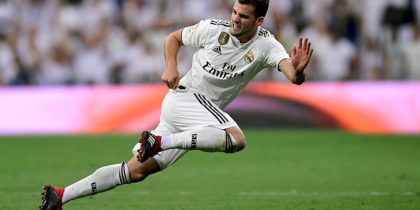 Real Madrid's Spanish defender Nacho Fernandez runs during the Spanish league football match between Real Madrid CF and RCD Espanyol at the Santiago Bernabeu stadium in Madrid on September 22, 2018. (Photo by JAVIER SORIANO / AFP) (Photo credit should read JAVIER SORIANO/AFP/Getty Images)