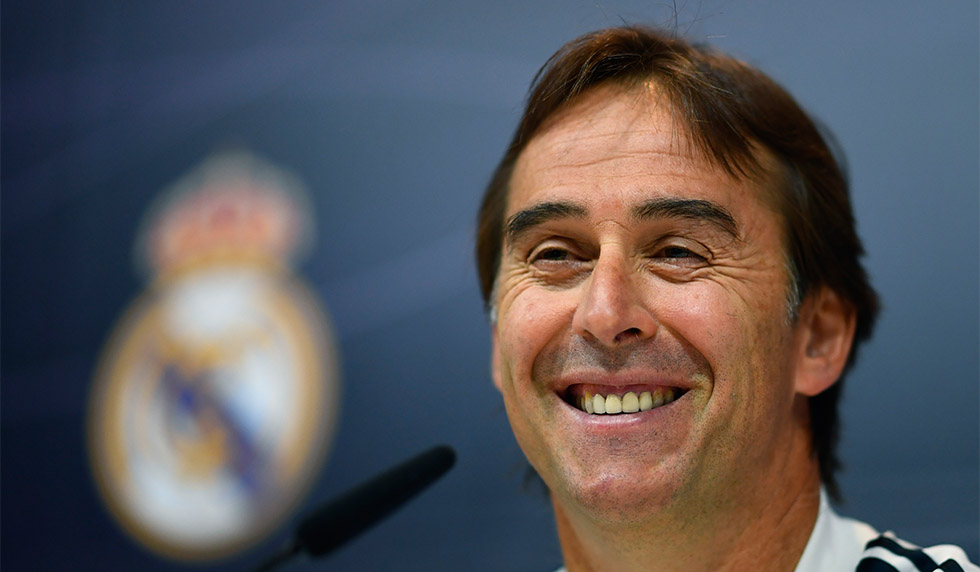 Real Madrid's Spanish coach Julen Lopetegui gives a press conference at the Valdebebas training ground in Madrid on October 19, 2018. - Real Madrid and Barcelona cannot avoid heading into next week's Clasico under pressure but each have two games to lift the mood at least, ahead of the pivotal clash at the Camp Nou. (Photo by GABRIEL BOUYS / AFP) (Photo credit should read GABRIEL BOUYS/AFP/Getty Images)