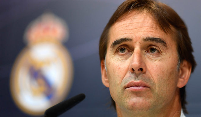 Real Madrid's Spanish coach Julen Lopetegui gives a press conference at the Valdebebas training ground in Madrid on October 19, 2018. - Real Madrid and Barcelona cannot avoid heading into next week's Clasico under pressure but each have two games to lift the mood at least, ahead of the pivotal clash at the Camp Nou. (Photo by GABRIEL BOUYS / AFP) (Photo credit should read GABRIEL BOUYS/AFP/Getty Images)