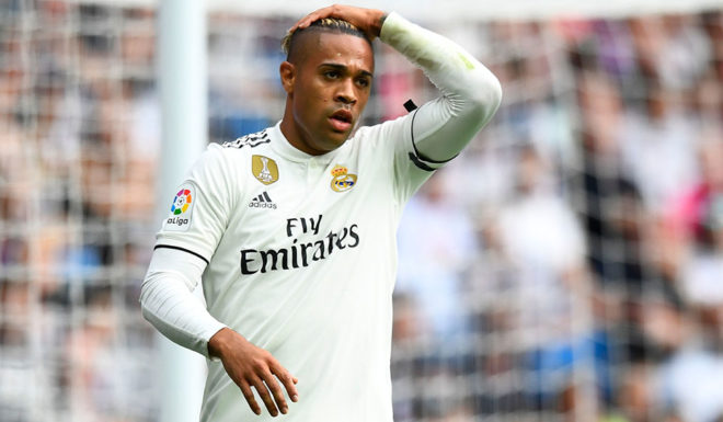 Real Madrid's Spanish-Dominican forward Mariano reacts during the Spanish league football match Real Madrid CF against Levante UD at the Santiago Bernabeu stadium in Madrid on October 20, 2018. (Photo by GABRIEL BOUYS / AFP) (Photo credit should read GABRIEL BOUYS/AFP/Getty Images)