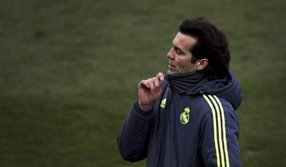 MADRID, SPAIN - MARCH 08: Head coach Santiago Solari of Real Madrid CF fixes his coat after winning the UEFA Youth League Quarter Finals match between Real Madrid CF and SL Benfica at Estadio Alfredo Di Stefano on March 8, 2016 in Madrid, Spain. (Photo by Gonzalo Arroyo Moreno/Getty Images)
