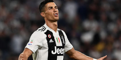 Juventus' Portuguese forward Cristiano Ronaldo reacts during the Italian Serie A football match Juventus vs Napoli on September 29, 2018 at the Juventus stadium in Turin. (Photo by Marco BERTORELLO / AFP) (Photo credit should read MARCO BERTORELLO/AFP/Getty Images)