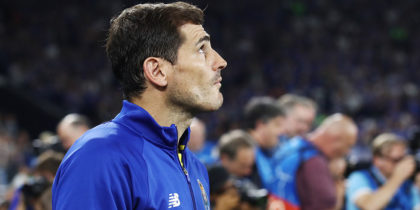 GELSENKIRCHEN, GERMANY - SEPTEMBER 18: Goalkeeper Iker Casillas of Porto walks on the pitch for the Group D match of the UEFA Champions League between FC Schalke 04 and FC Porto at Veltins-Arena on September 18, 2018 in Gelsenkirchen, Germany. (Photo by Alex Grimm/Bongarts/Getty Images)