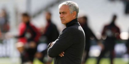 Manchester United's Portuguese manager Jose Mourinho is seen during the warm up ahead of the English Premier League football match between West Ham United and Manchester United at The London Stadium, in east London on September 29, 2018. (Photo by Ian KINGTON / AFP) / RESTRICTED TO EDITORIAL USE. No use with unauthorized audio, video, data, fixture lists, club/league logos or 'live' services. Online in-match use limited to 120 images. An additional 40 images may be used in extra time. No video emulation. Social media in-match use limited to 120 images. An additional 40 images may be used in extra time. No use in betting publications, games or single club/league/player publications. / (Photo credit should read IAN KINGTON/AFP/Getty Images)