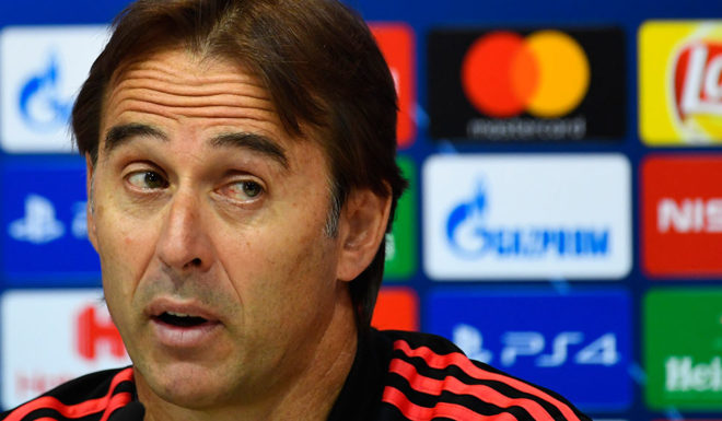 Real Madrid's Spanish coach Julen Lopetegui gives a press conference at the Valdebebas training ground in Madrid on October 22, 2018 on the eve of the UEFA Champions' League football match Real Madrid CF against FC Viktoria Plzen. (Photo by GABRIEL BOUYS / AFP) (Photo credit should read GABRIEL BOUYS/AFP/Getty Images)