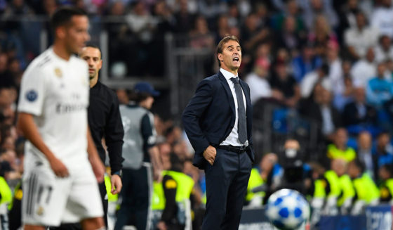 Real Madrid's Spanish coach Julen Lopetegui stands on the sideline during the UEFA Champions League group G football match between Real Madrid CF and FC Viktoria Plzen at the Santiago Bernabeu stadium in Madrid on October 23, 2018. (Photo by GABRIEL BOUYS / AFP) (Photo credit should read GABRIEL BOUYS/AFP/Getty Images)