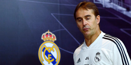 Real Madrid's Spanish coach Julen Lopetegui holds a press conference at the Ciudad Real Madrid training facilities in Madrid's suburb of Valdebebas, on October 27, 2018 on the eve of the Spanish League "Clasico" football match Real Madrid CF vs FC Barcelona. (Photo by GABRIEL BOUYS / AFP) (Photo credit should read GABRIEL BOUYS/AFP/Getty Images)