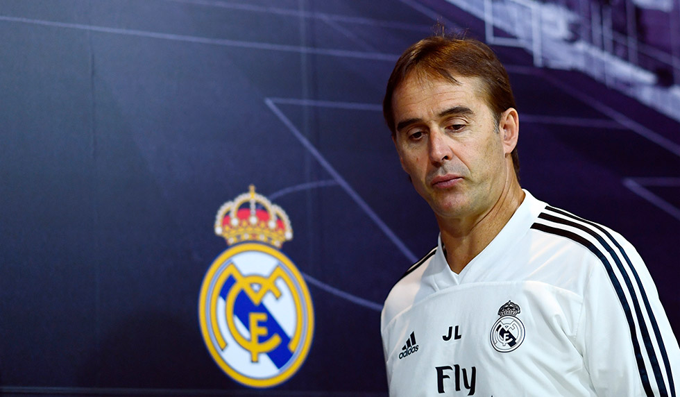 Real Madrid's Spanish coach Julen Lopetegui holds a press conference at the Ciudad Real Madrid training facilities in Madrid's suburb of Valdebebas, on October 27, 2018 on the eve of the Spanish League "Clasico" football match Real Madrid CF vs FC Barcelona. (Photo by GABRIEL BOUYS / AFP) (Photo credit should read GABRIEL BOUYS/AFP/Getty Images)