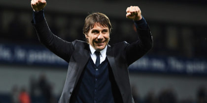 WEST BROMWICH, ENGLAND - MAY 12: Antonio Conte, Manager of Chelsea celebrates winning the league after the Premier League match between West Bromwich Albion and Chelsea at The Hawthorns on May 12, 2017 in West Bromwich, England. Chelsea are crowned champions after a 1-0 victory against West Bromwich Albion. (Photo by Michael Regan/Getty Images)