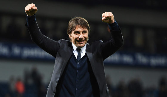 WEST BROMWICH, ENGLAND - MAY 12: Antonio Conte, Manager of Chelsea celebrates winning the league after the Premier League match between West Bromwich Albion and Chelsea at The Hawthorns on May 12, 2017 in West Bromwich, England. Chelsea are crowned champions after a 1-0 victory against West Bromwich Albion. (Photo by Michael Regan/Getty Images)
