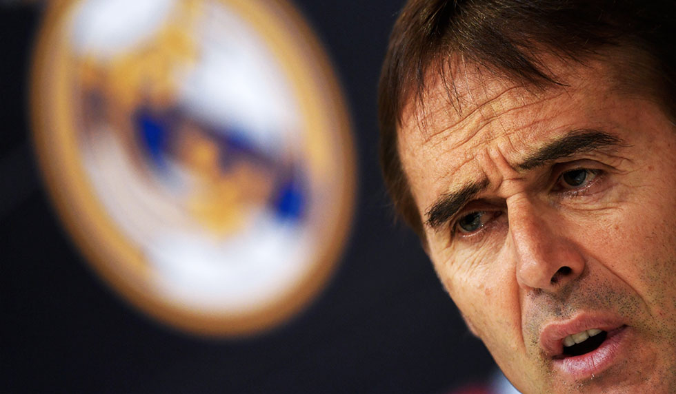 Real Madrid's Spanish coach Julen Lopetegui holds a press conference at the Ciudad Real Madrid training facilities in Madrid's suburb of Valdebebas, on October 27, 2018 on the eve of the Spanish League "Clasico" football match Real Madrid CF vs FC Barcelona. (Photo by GABRIEL BOUYS / AFP) (Photo credit should read GABRIEL BOUYS/AFP/Getty Images)
