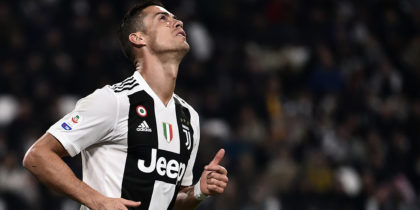 Juventus' Portuguese forward Cristiano Ronaldo reacts during the Italian Serie A football match Juventus vs Cagliari at the Juventus Allianz stadium in Turin, on November 3, 2018. (Photo by MARCO BERTORELLO / AFP) (Photo credit should read MARCO BERTORELLO/AFP/Getty Images)