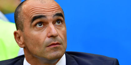 Belgium's coach Roberto Martinez looks up during their Russia 2018 World Cup play-off for third place football match between Belgium and England at the Saint Petersburg Stadium in Saint Petersburg on July 14, 2018. (Photo by Giuseppe CACACE / AFP) / RESTRICTED TO EDITORIAL USE - NO MOBILE PUSH ALERTS/DOWNLOADS (Photo credit should read GIUSEPPE CACACE/AFP/Getty Images)