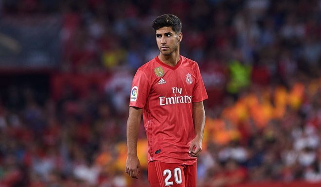 SEVILLE, SPAIN - SEPTEMBER 26: Marco Asensio of Real Madrid CF looks on during the La Liga match between Sevilla FC and Real Madrid CF at Estadio Ramon Sanchez Pizjuan on September 26, 2018 in Seville, Spain. (Photo by Aitor Alcalde/Getty Images)